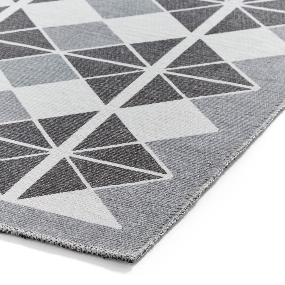 Victoria H1184 Modern Geometric Washable Rugs in Grey Dark Grey